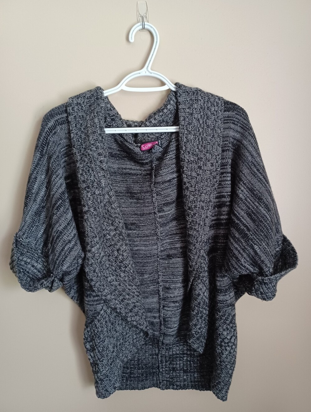 Women's Size XL Say What? Dark Gray 100% Acrylic 3/4 Sleeve Cardigan Shirt Top